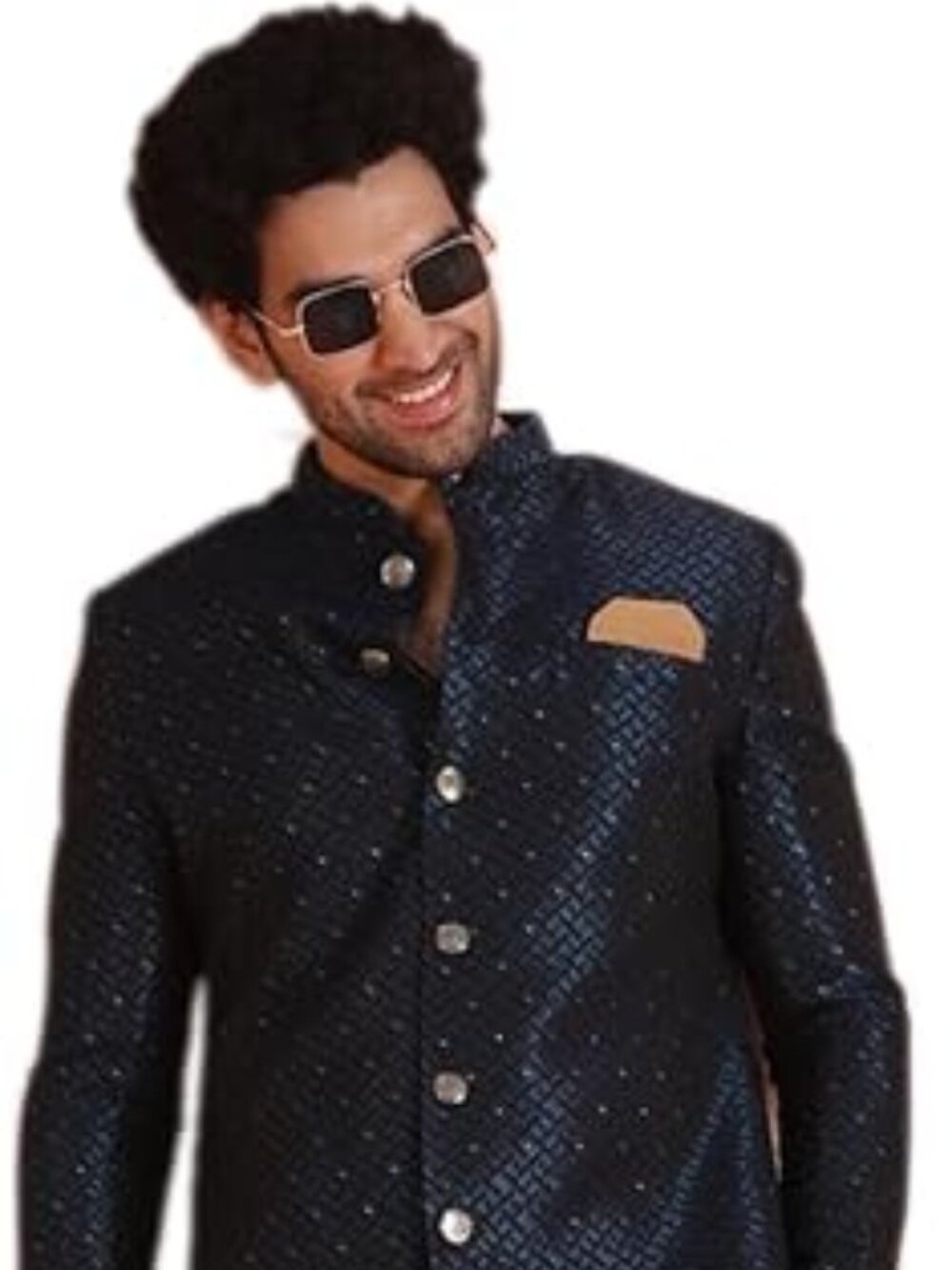 KISAH Men's Sherwani Set - Navy Blue Traditional Ethnic Wear - Size Large (42)